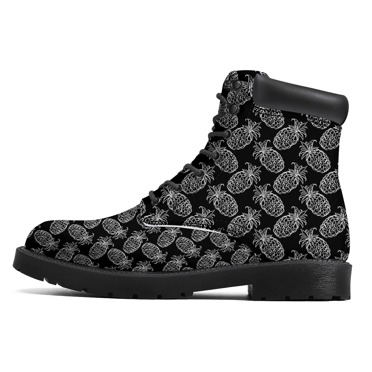 Pineapple Black Hawaiian Print Pattern Boots-grizzshop