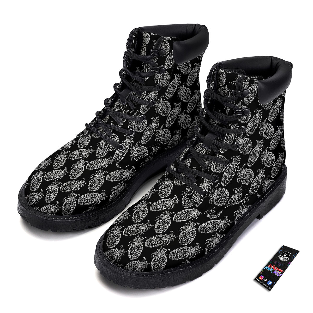 Pineapple Black Hawaiian Print Pattern Boots-grizzshop