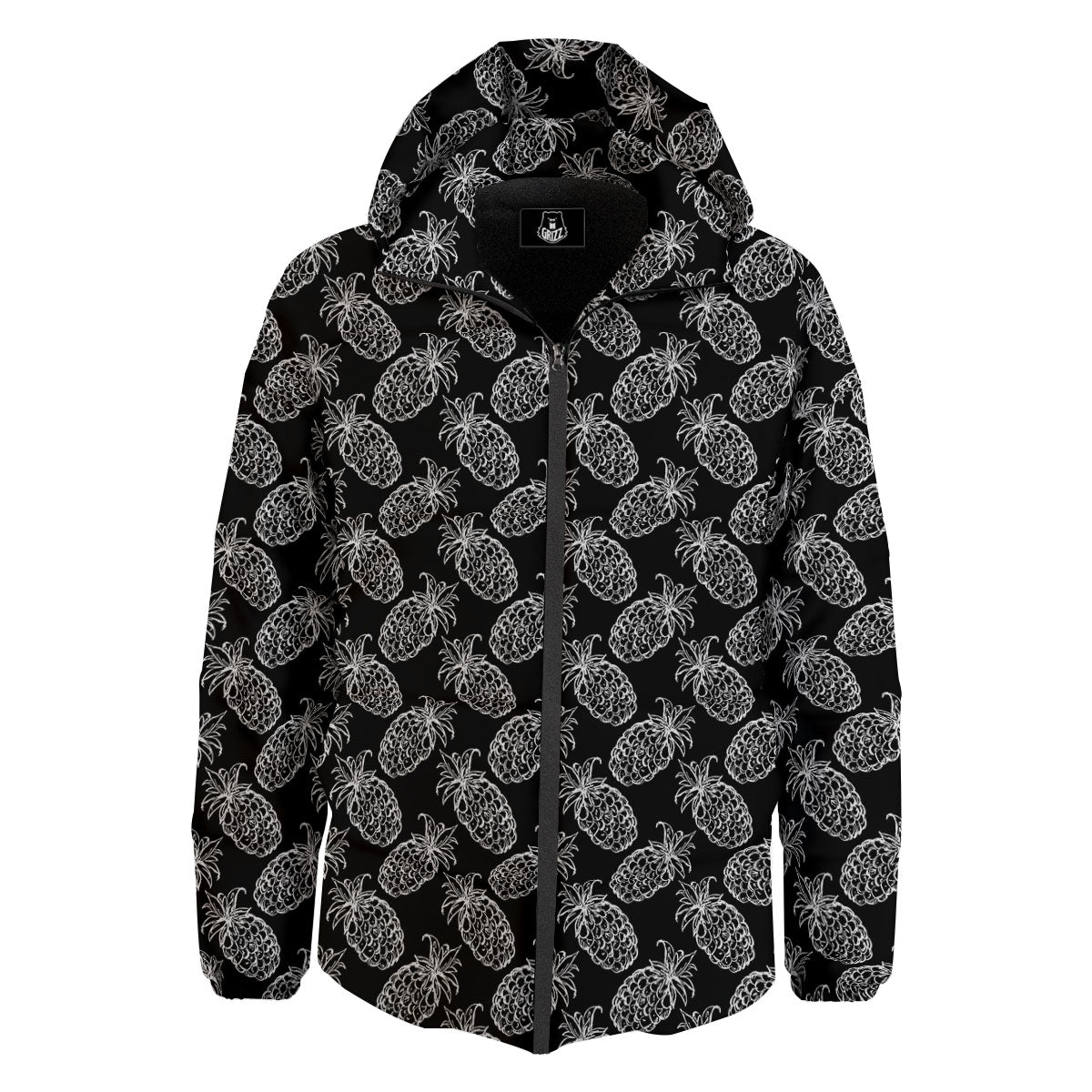 Pineapple Black Hawaiian Print Pattern Down Jacket-grizzshop