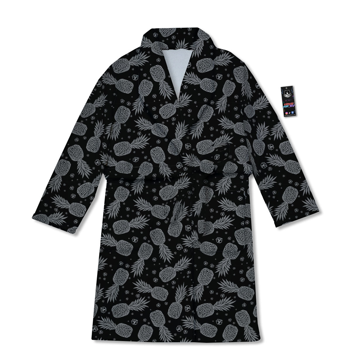 Pineapple Black Print Pattern Bathrobe-grizzshop