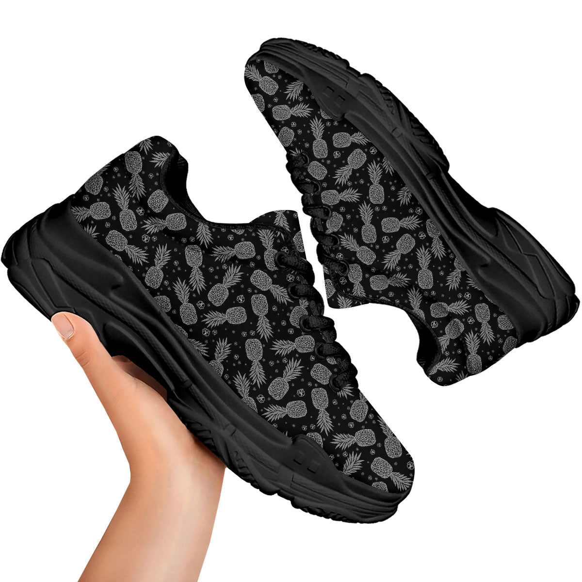 Pineapple Black Print Pattern Black Chunky Shoes-grizzshop