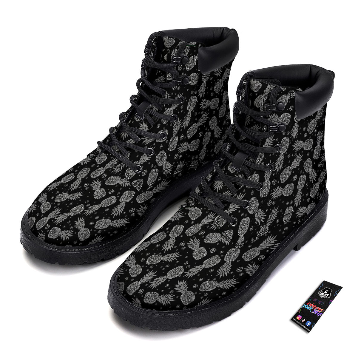 Pineapple Black Print Pattern Boots-grizzshop