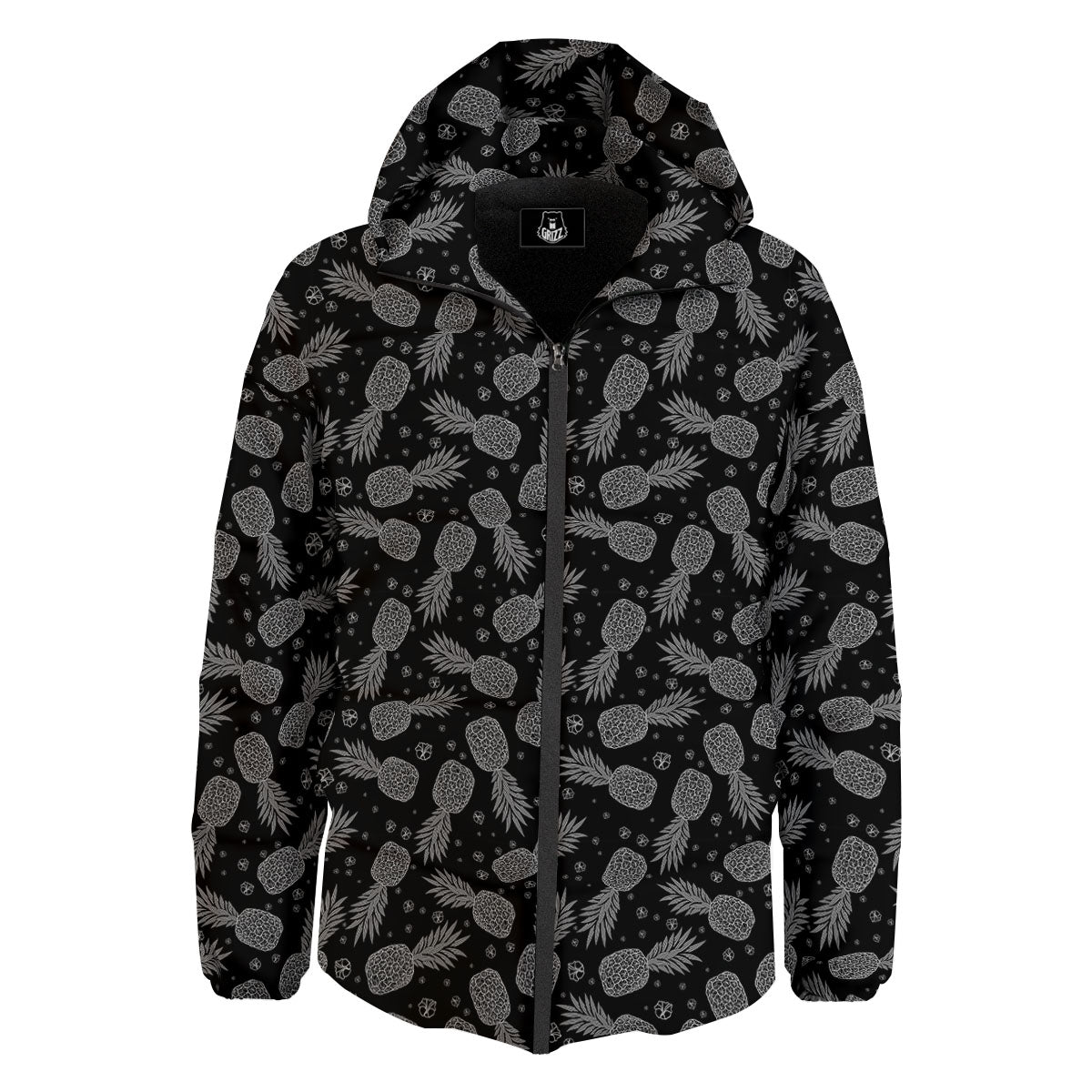 Pineapple Black Print Pattern Down Jacket-grizzshop