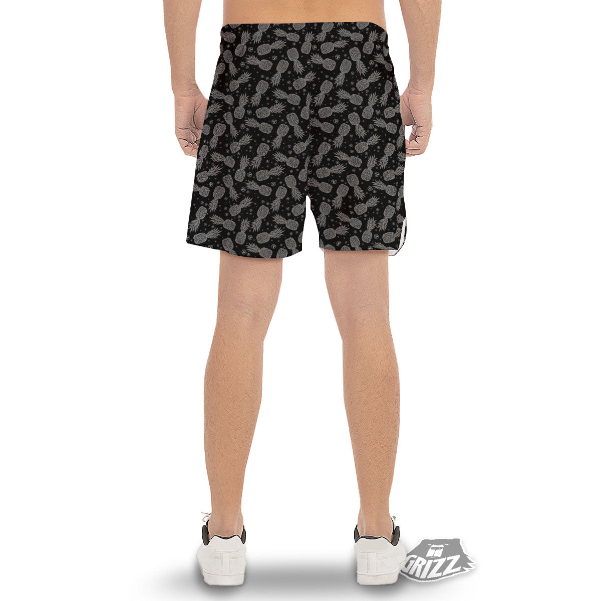 Pineapple Black Print Pattern Men's Gym Shorts-grizzshop