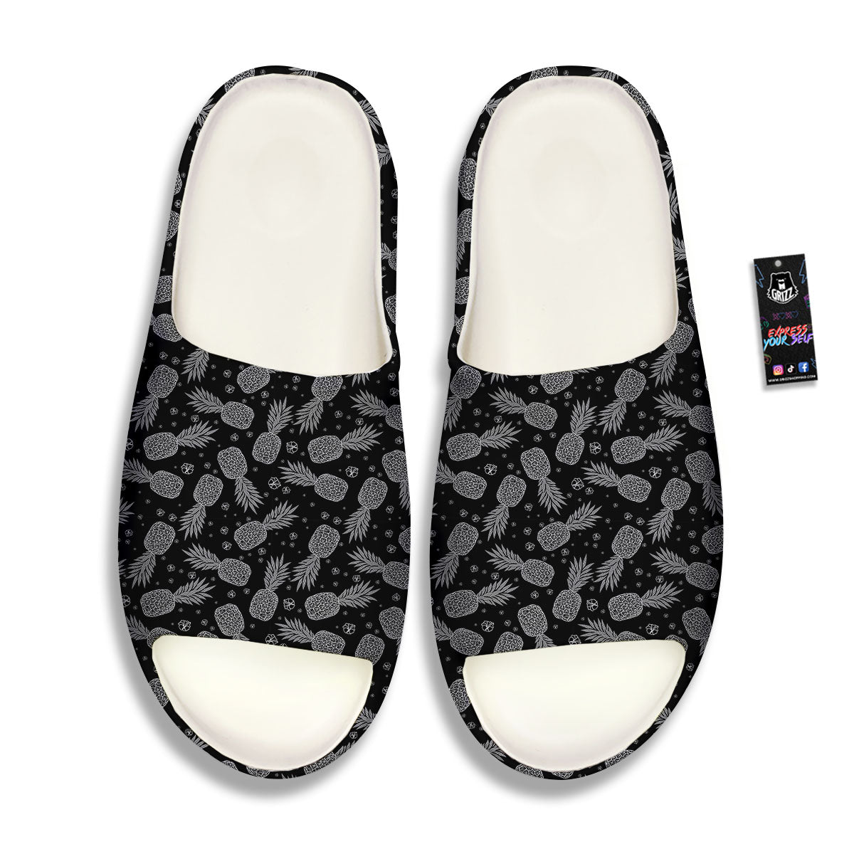 Pineapple Black Print Pattern Sandals-grizzshop