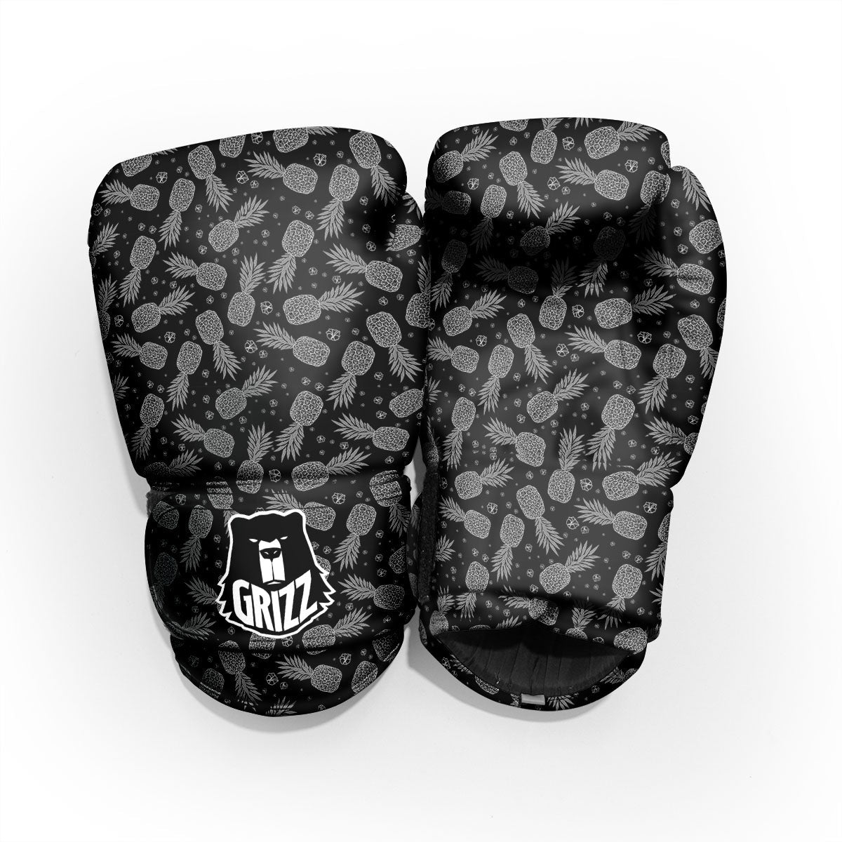 Pineapple Black Print Pattern Sparring Gloves-grizzshop