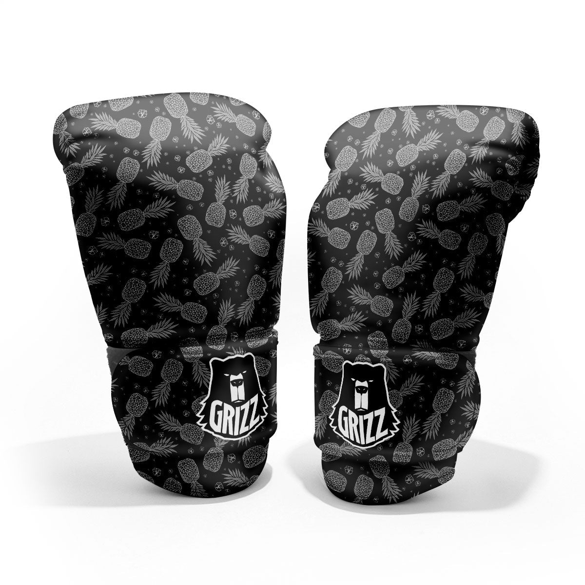 Pineapple Black Print Pattern Sparring Gloves-grizzshop