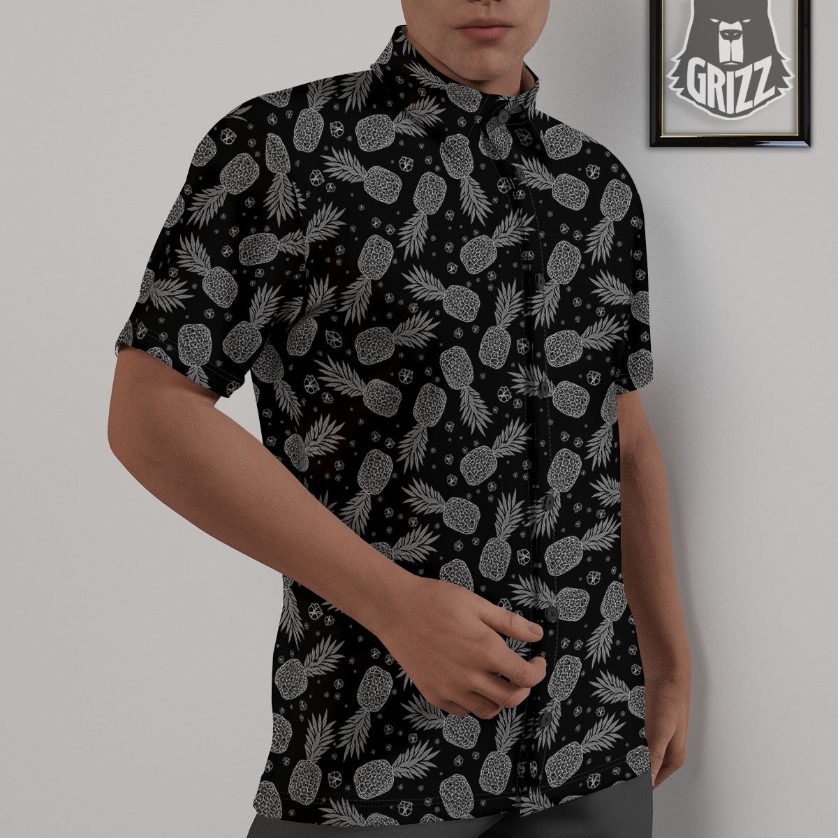 Pineapple Black Print Pattern Untucked Shirts-grizzshop