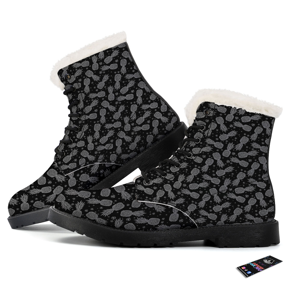 Pineapple Black Print Pattern Winter Boots-grizzshop