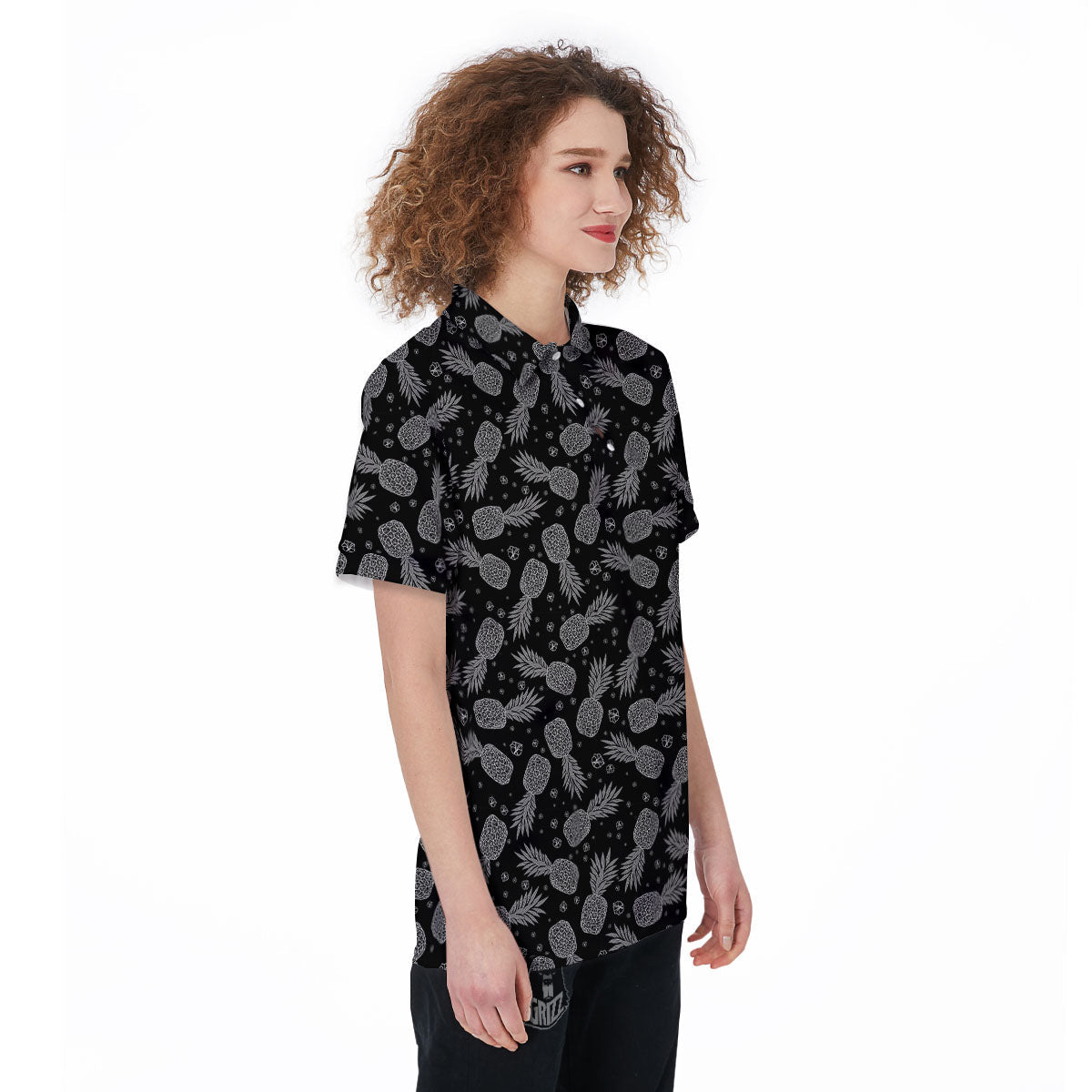 Pineapple Black Print Pattern Women's Golf Shirts-grizzshop