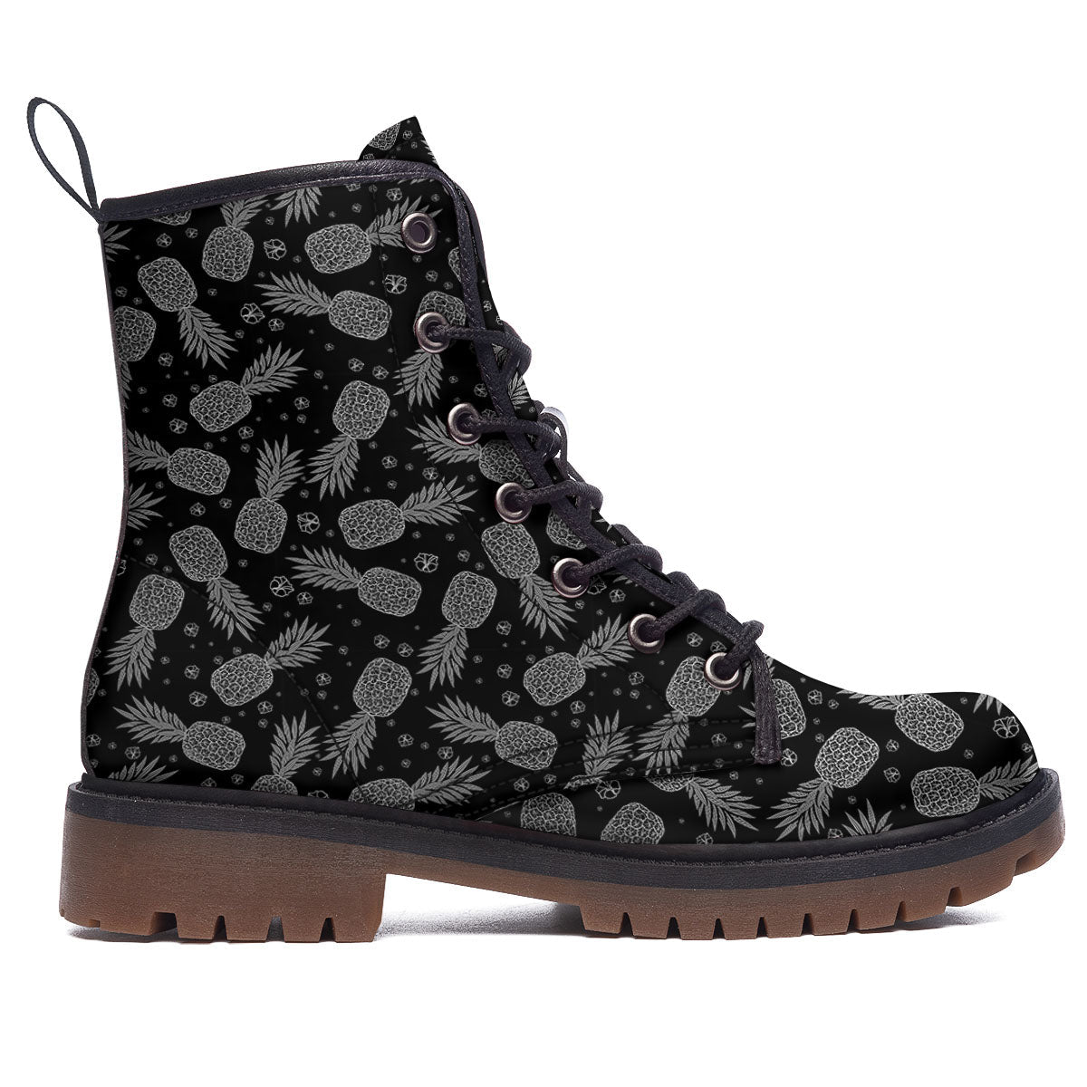 Pineapple Black Print Pattern Work Boots-grizzshop