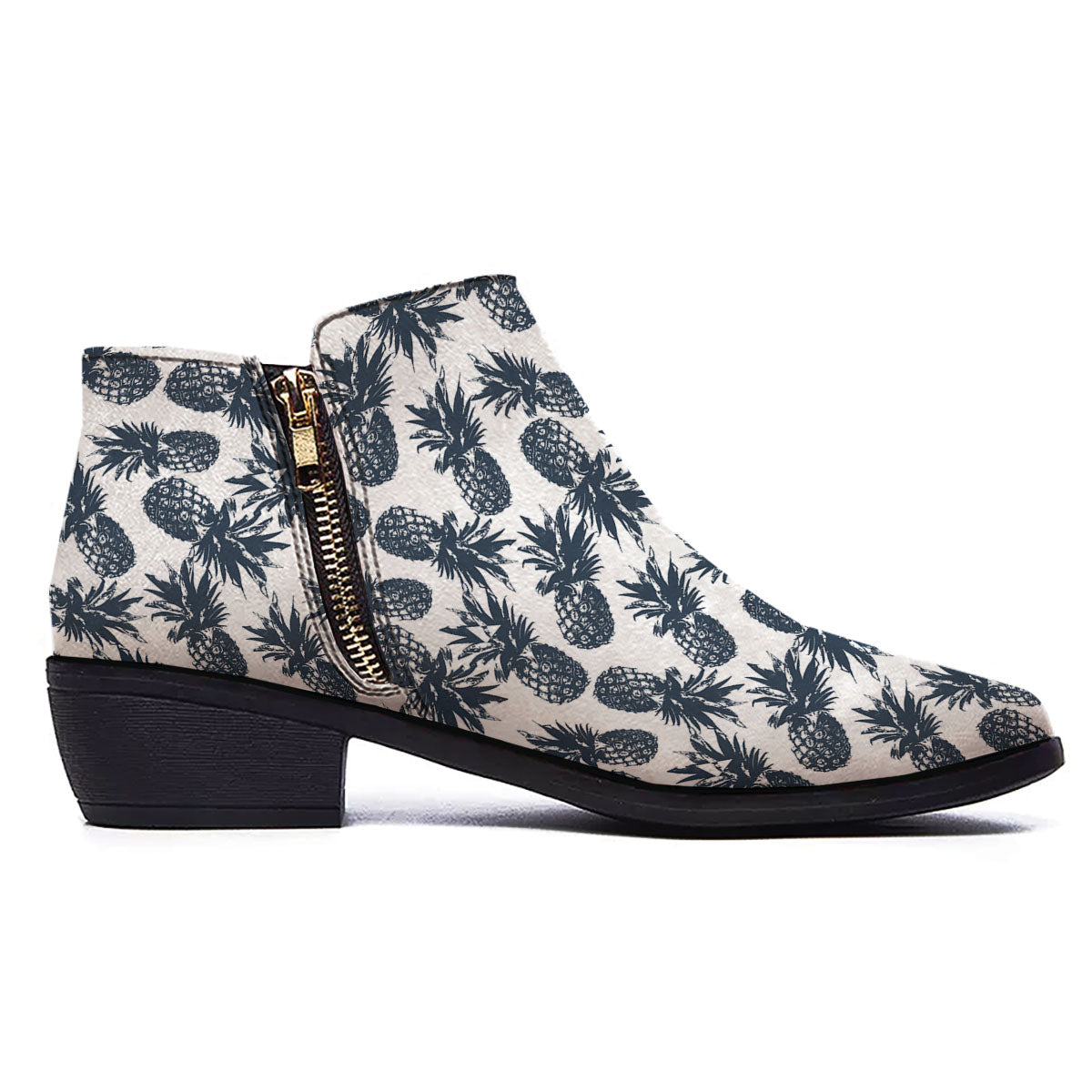 Pineapple Black Tropical Print Pattern Ankle Boots-grizzshop