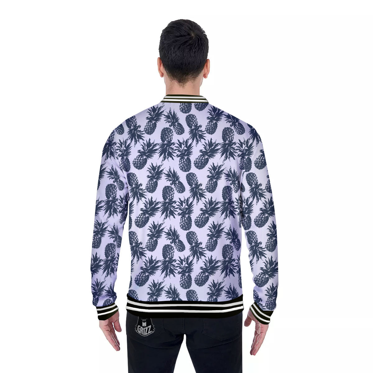 Pineapple Black Tropical Print Pattern Baseball Jacket-grizzshop