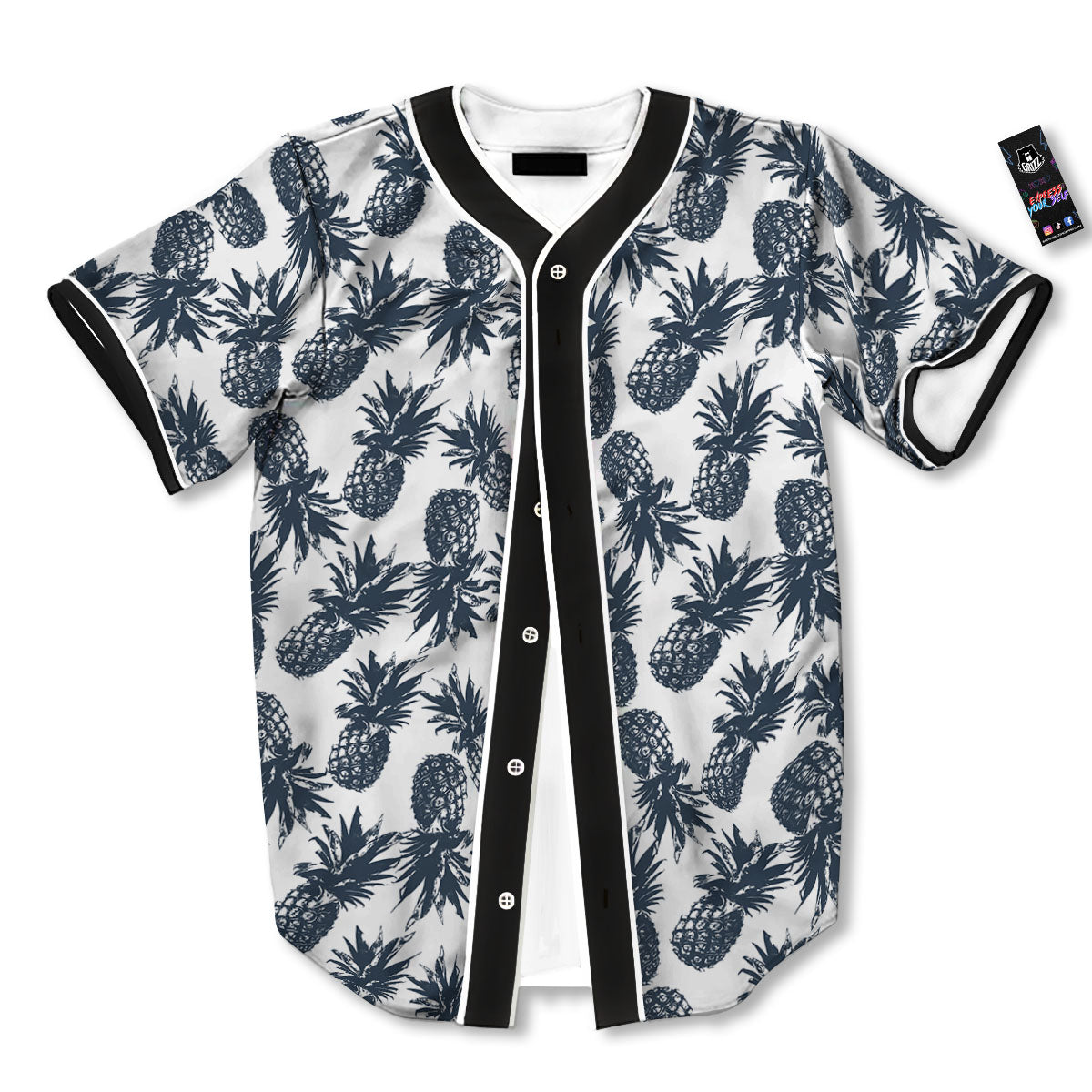 Pineapple Black Tropical Print Pattern Baseball Jersey-grizzshop