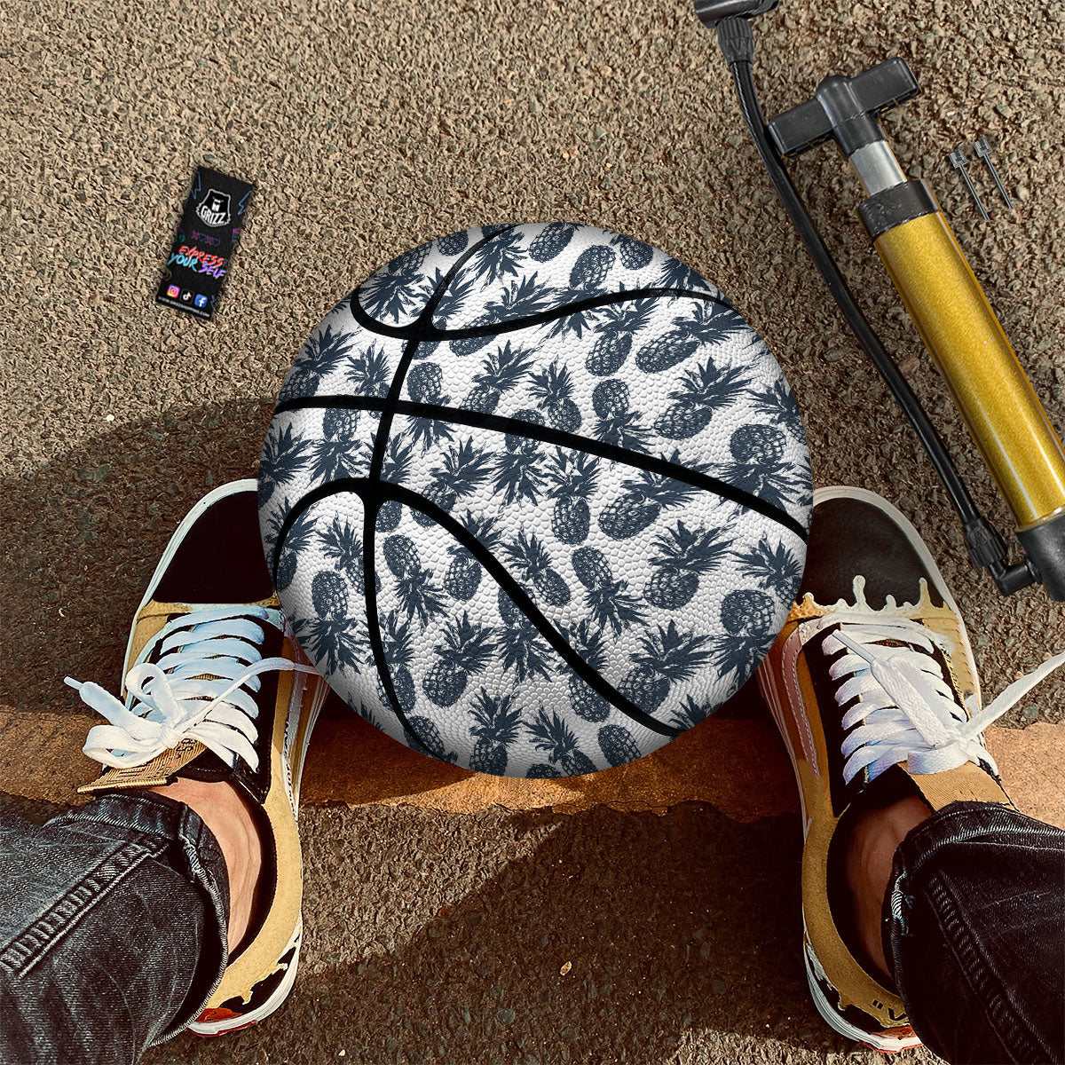 Pineapple Black Tropical Print Pattern Basketball-grizzshop