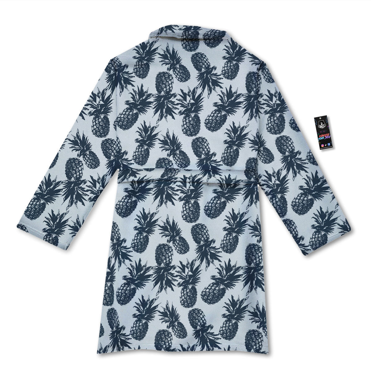 Pineapple Black Tropical Print Pattern Bathrobe-grizzshop