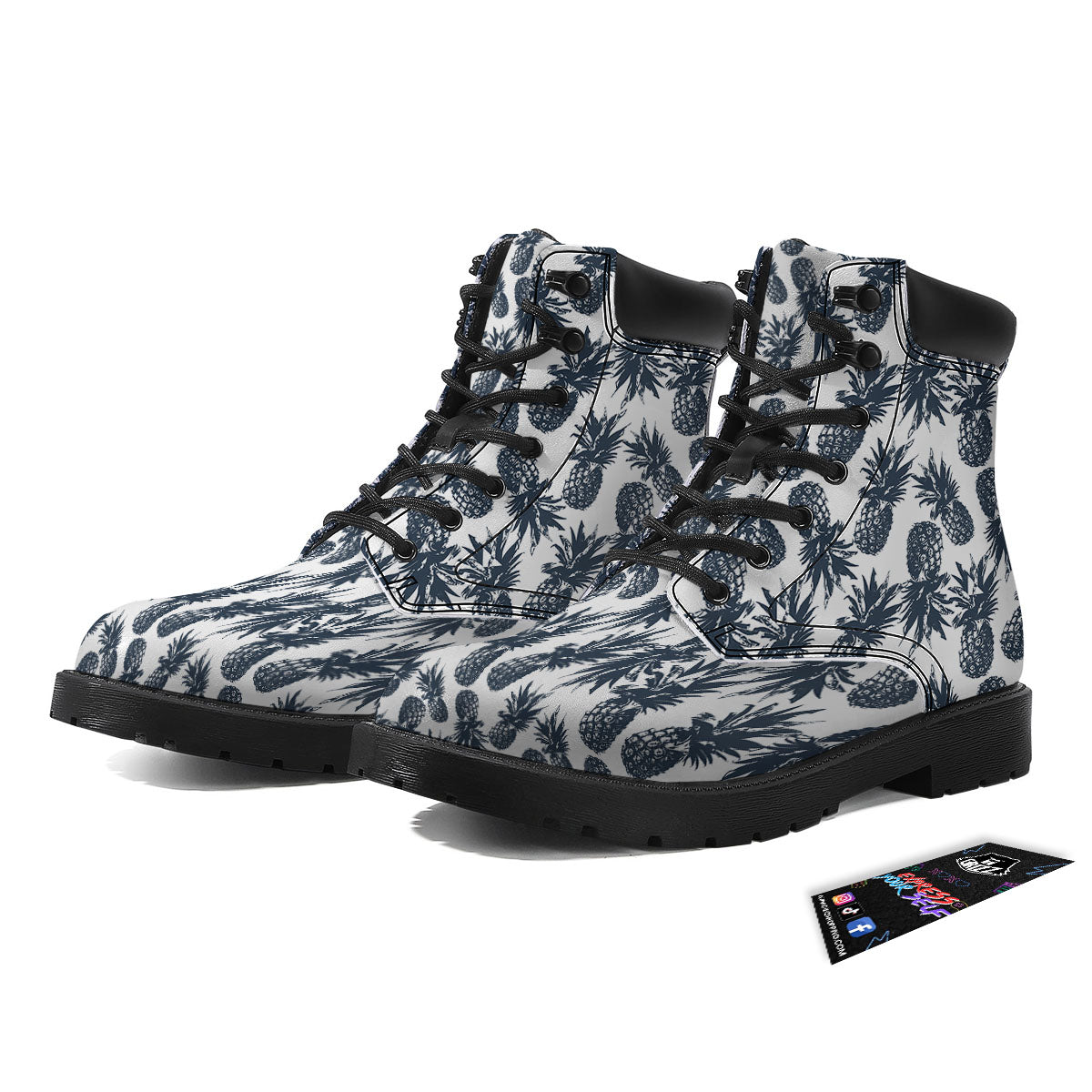 Pineapple Black Tropical Print Pattern Boots-grizzshop