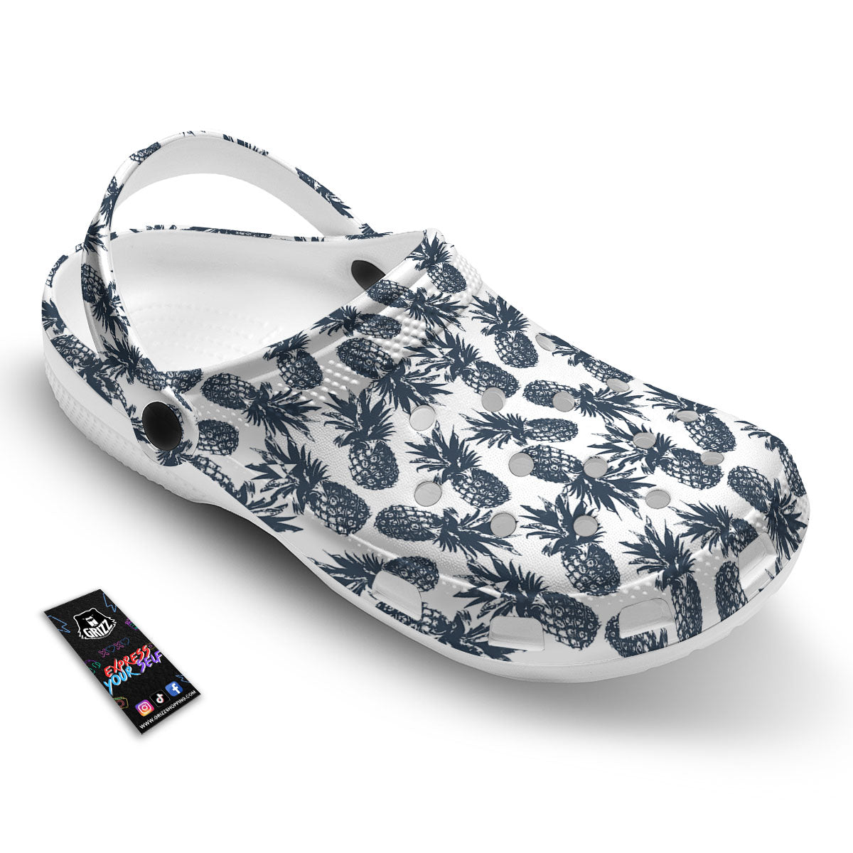 Pineapple Black Tropical Print Pattern Clog-grizzshop