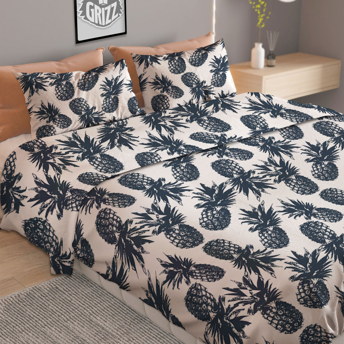 Palm Leaf Dark Tropical Print Pattern Duvet Cover Bedding Set