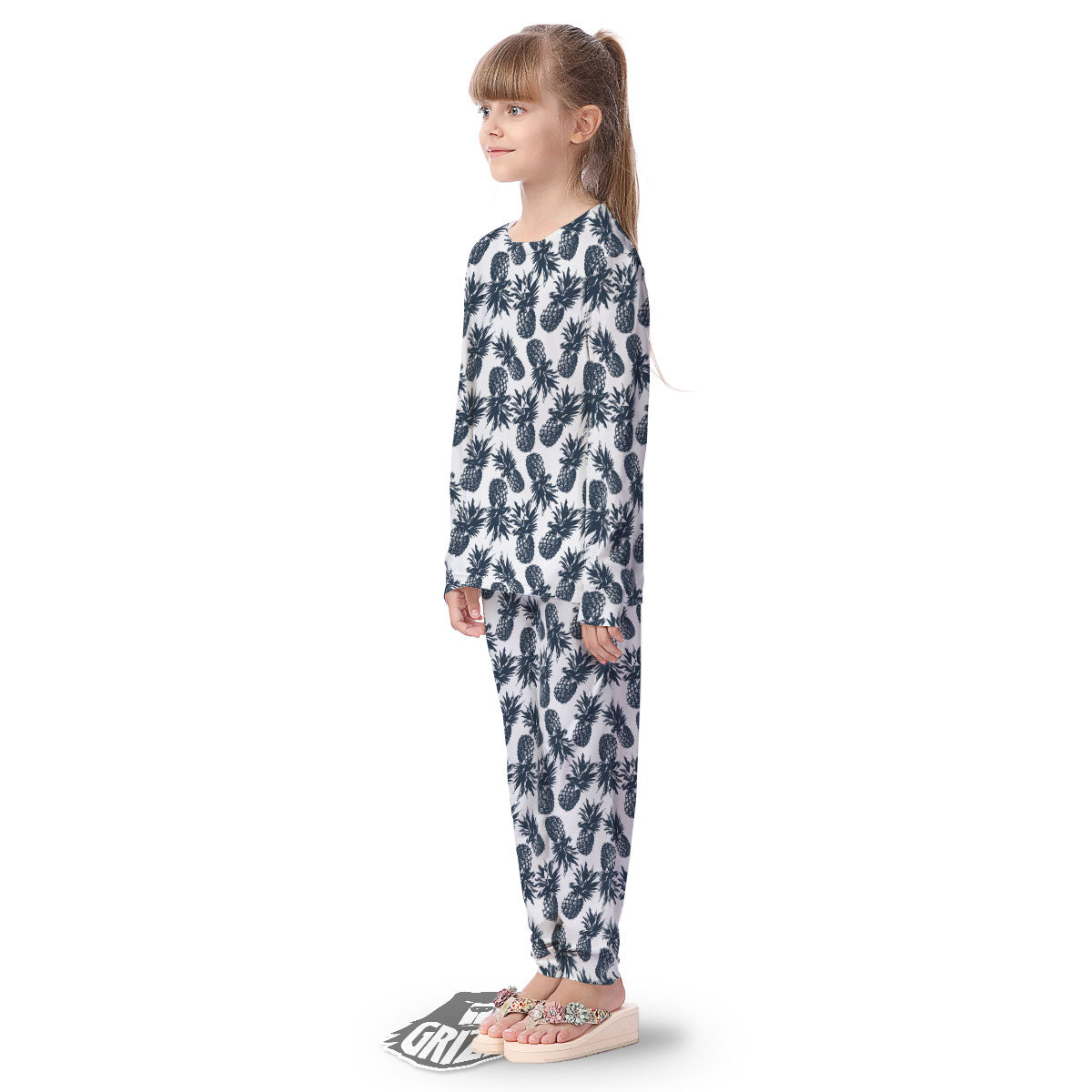 Pineapple Black Tropical Print Pattern Kid's Pajamas-grizzshop