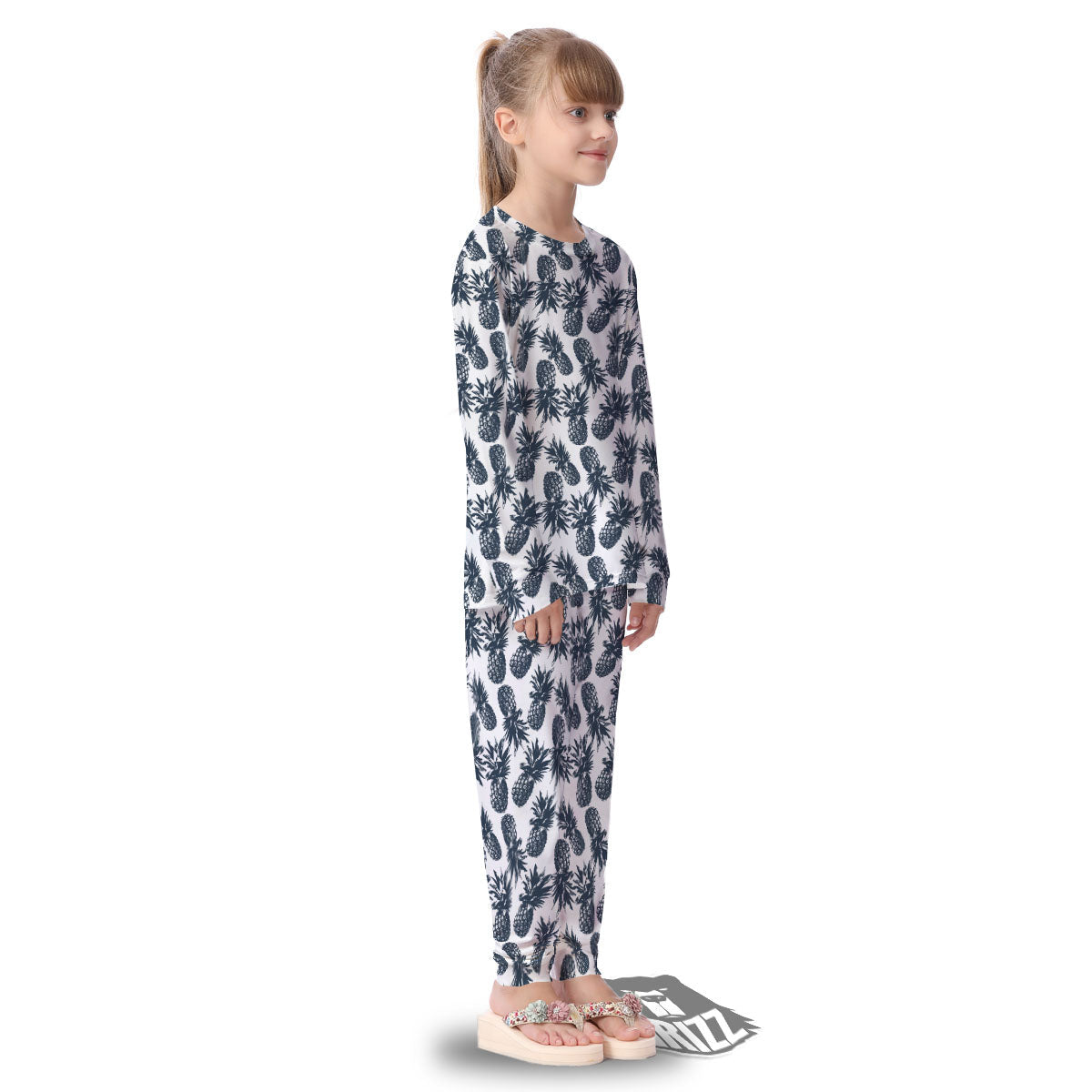 Pineapple Black Tropical Print Pattern Kid's Pajamas-grizzshop