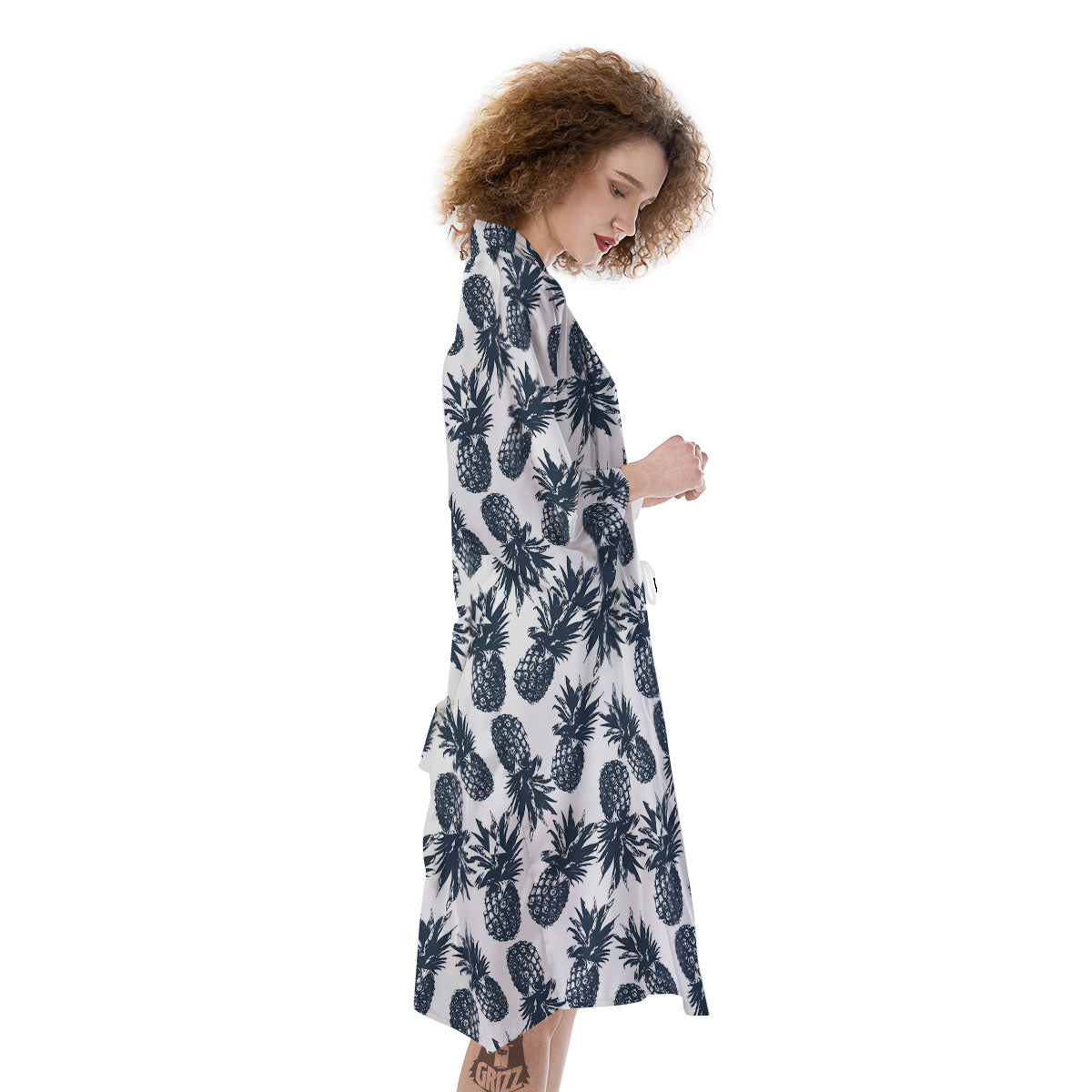 Pineapple Black Tropical Print Pattern Kimono-grizzshop