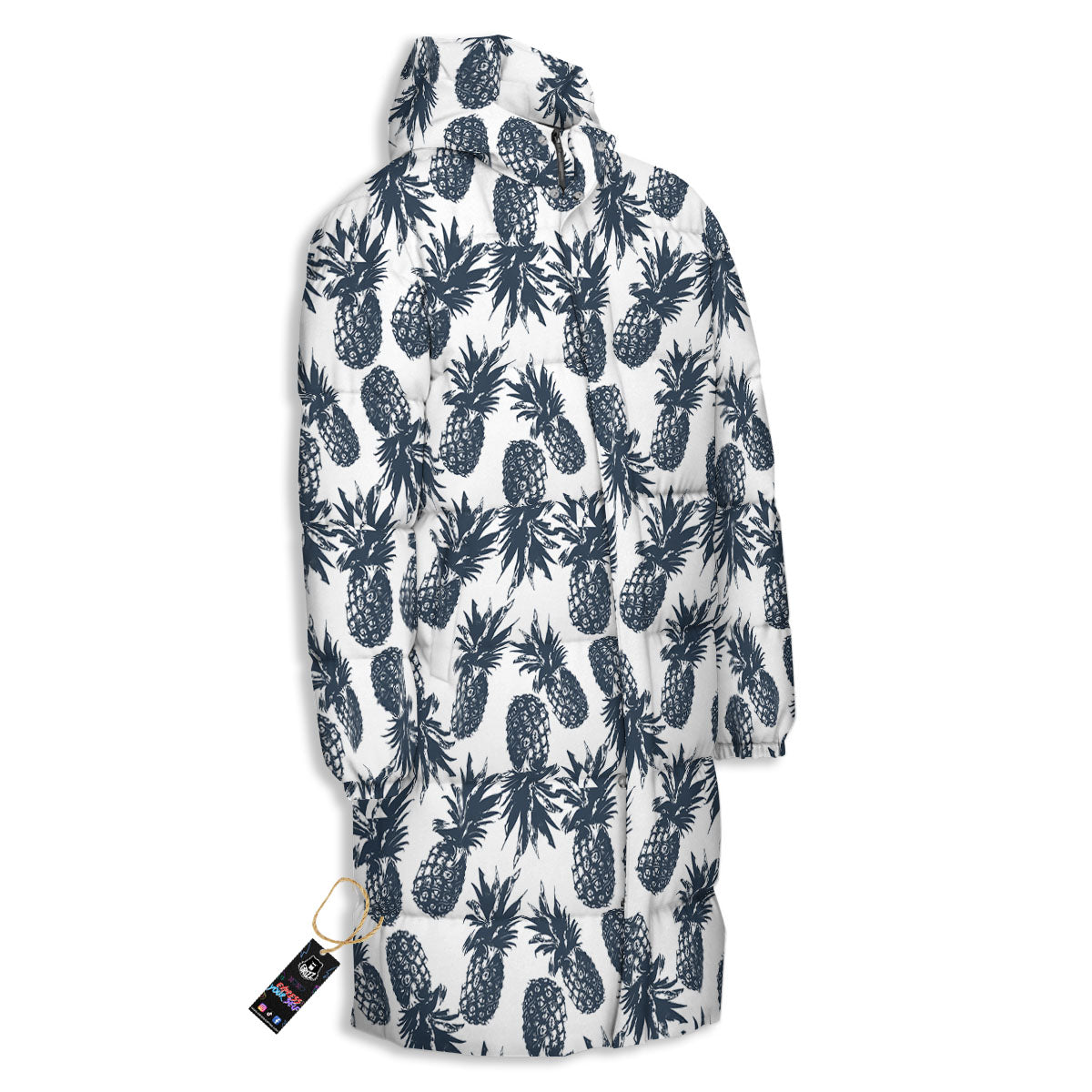 Pineapple Black Tropical Print Pattern Long Down Jacket-grizzshop