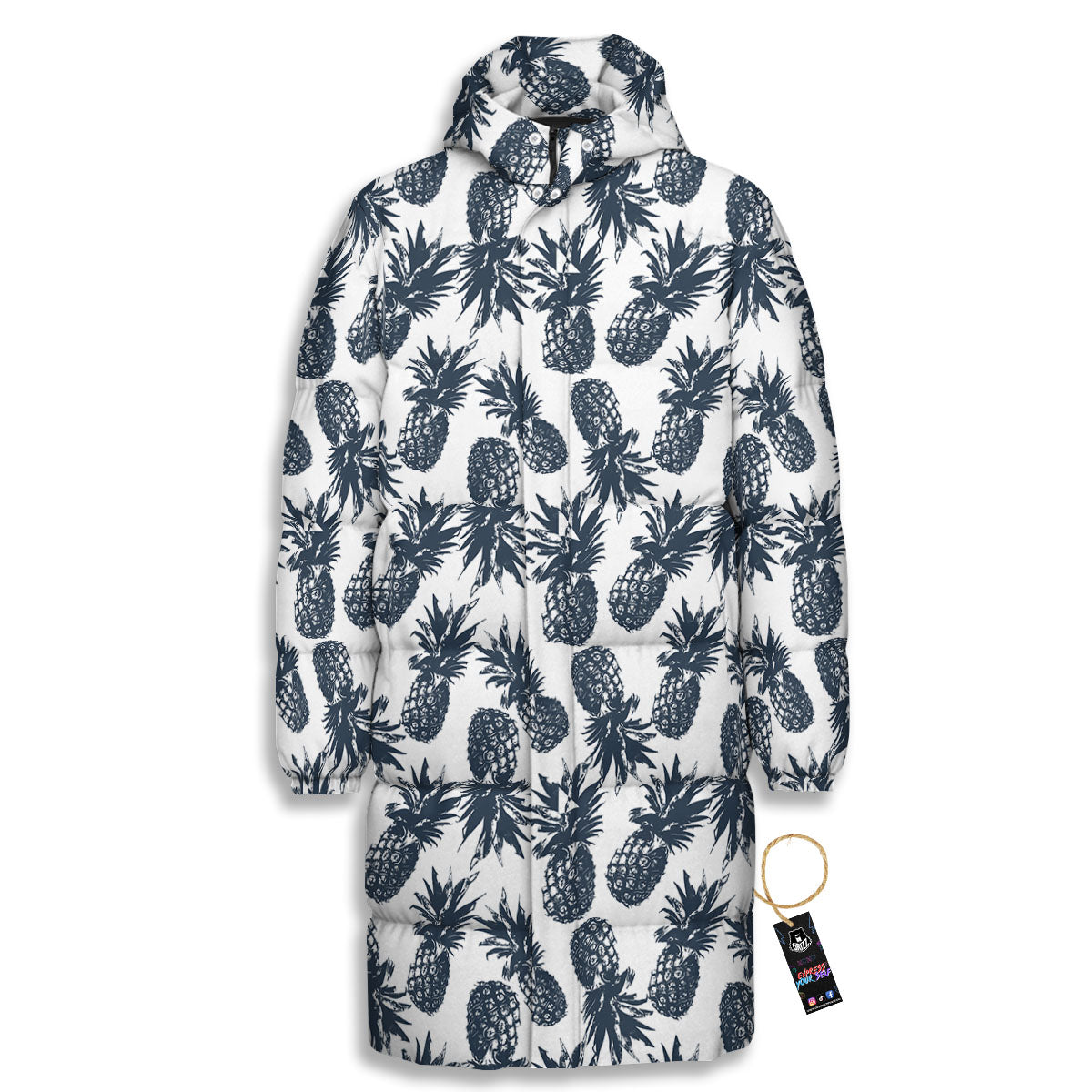Pineapple Black Tropical Print Pattern Long Down Jacket-grizzshop