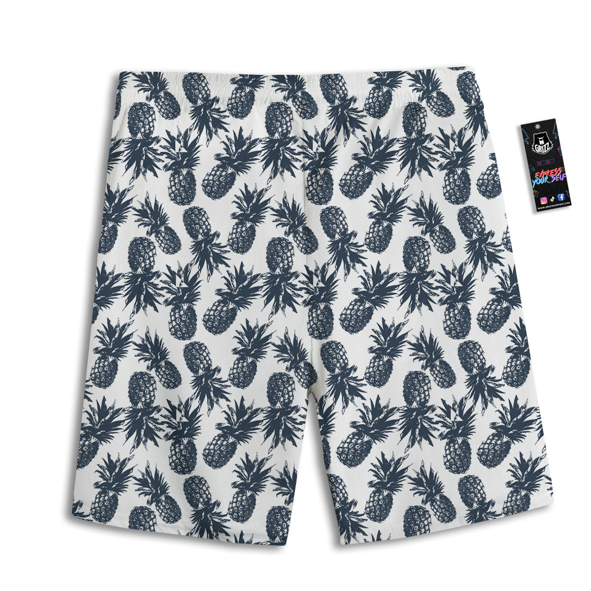 Pineapple Black Tropical Print Pattern Men's Athletic Shorts-grizzshop