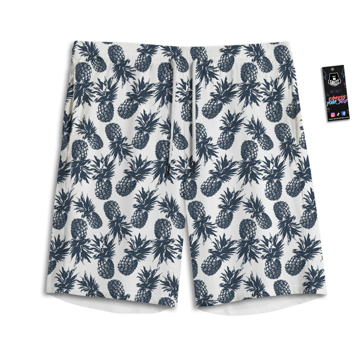 Pineapple Black Tropical Print Pattern Men's Athletic Shorts-grizzshop
