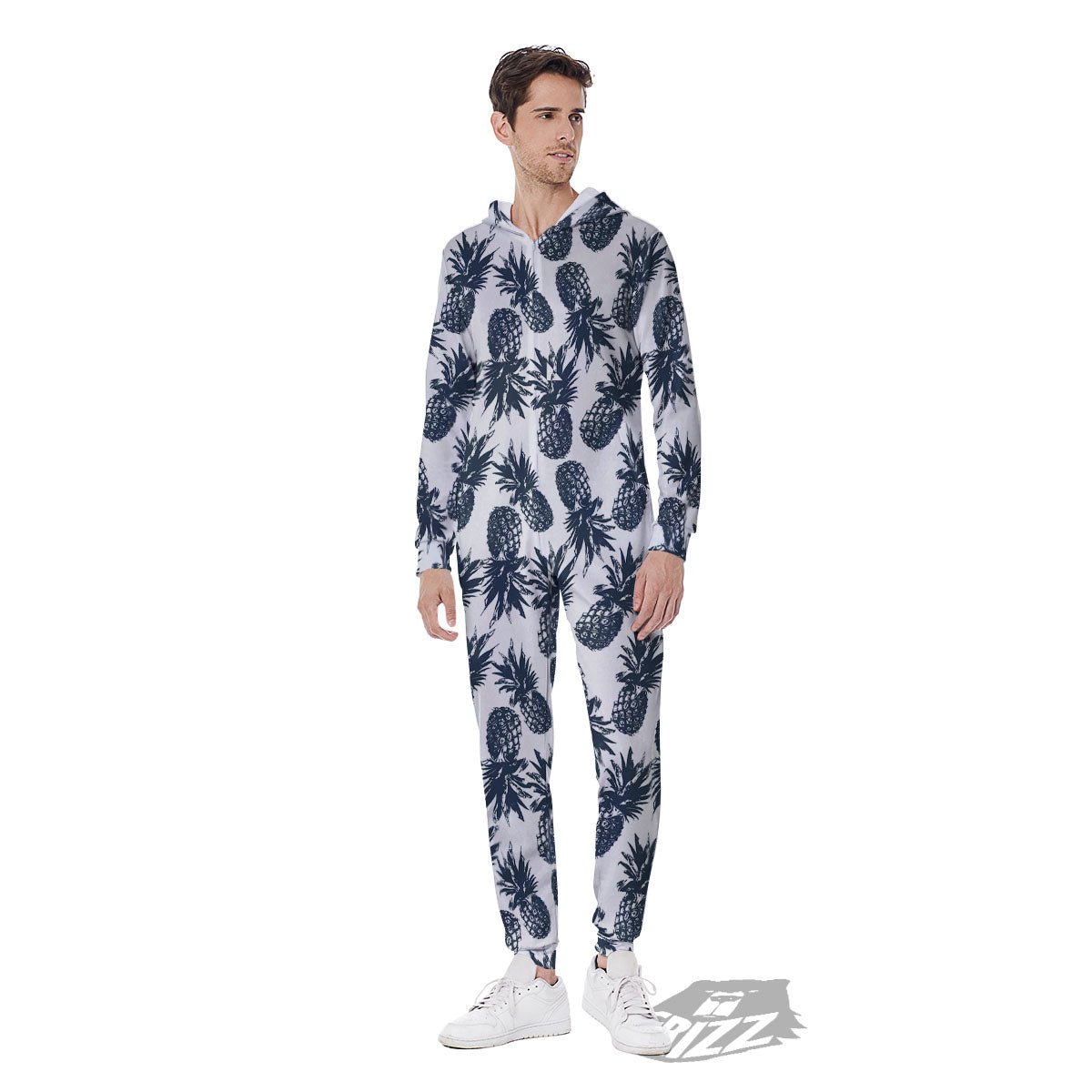 Pineapple Black Tropical Print Pattern Men's Jumpsuit-grizzshop