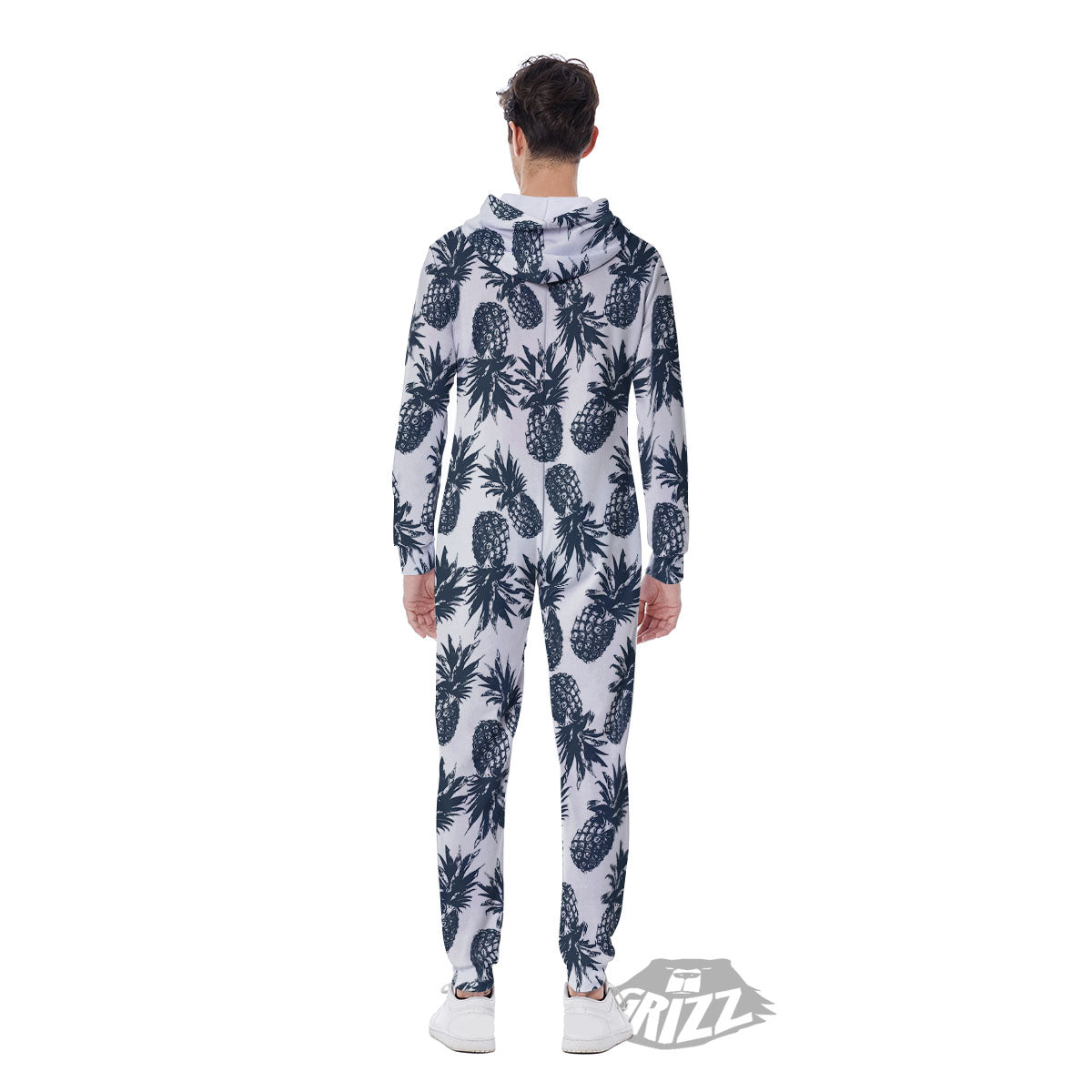 Pineapple Black Tropical Print Pattern Men's Jumpsuit-grizzshop