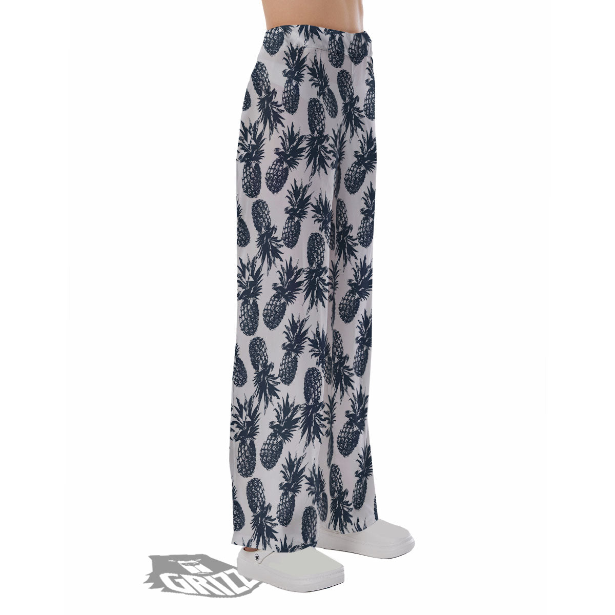 Pineapple Black Tropical Print Pattern Pajama Pants-grizzshop
