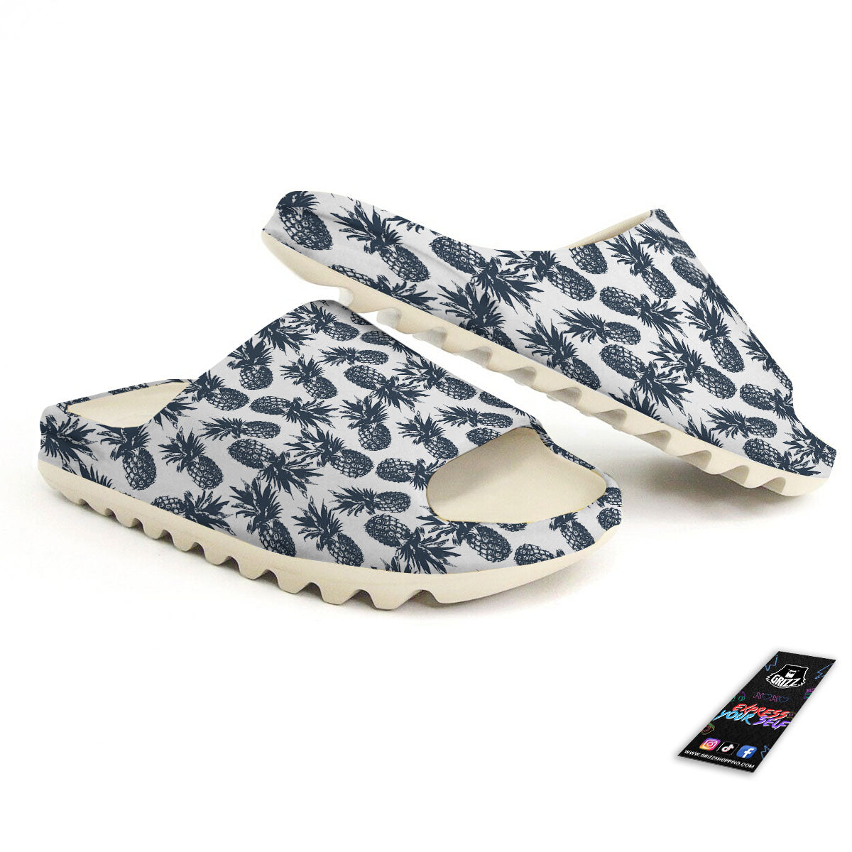 Pineapple Black Tropical Print Pattern Sandals-grizzshop
