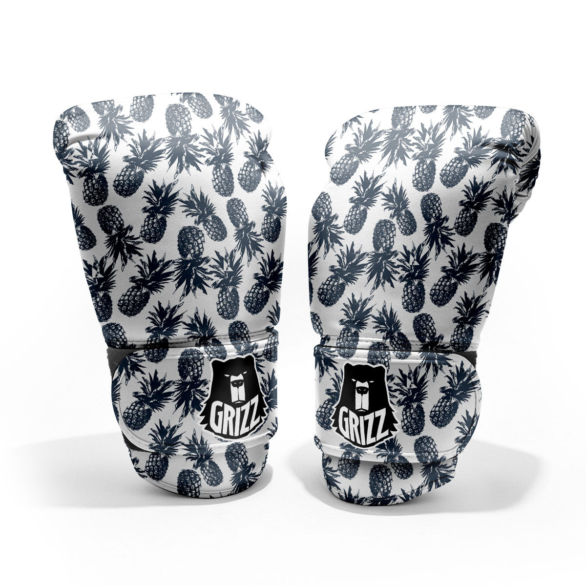 Pineapple Black Tropical Print Pattern Sparring Gloves-grizzshop