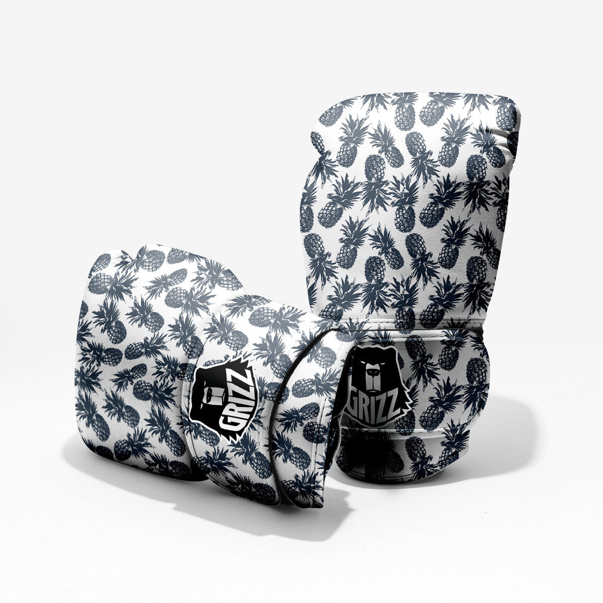 Pineapple Black Tropical Print Pattern Sparring Gloves-grizzshop