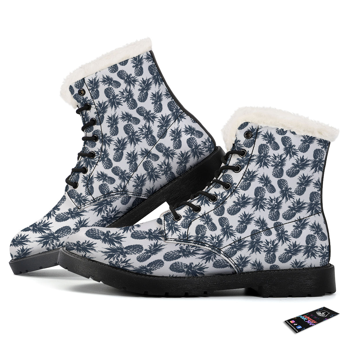 Pineapple Black Tropical Print Pattern Winter Boots-grizzshop