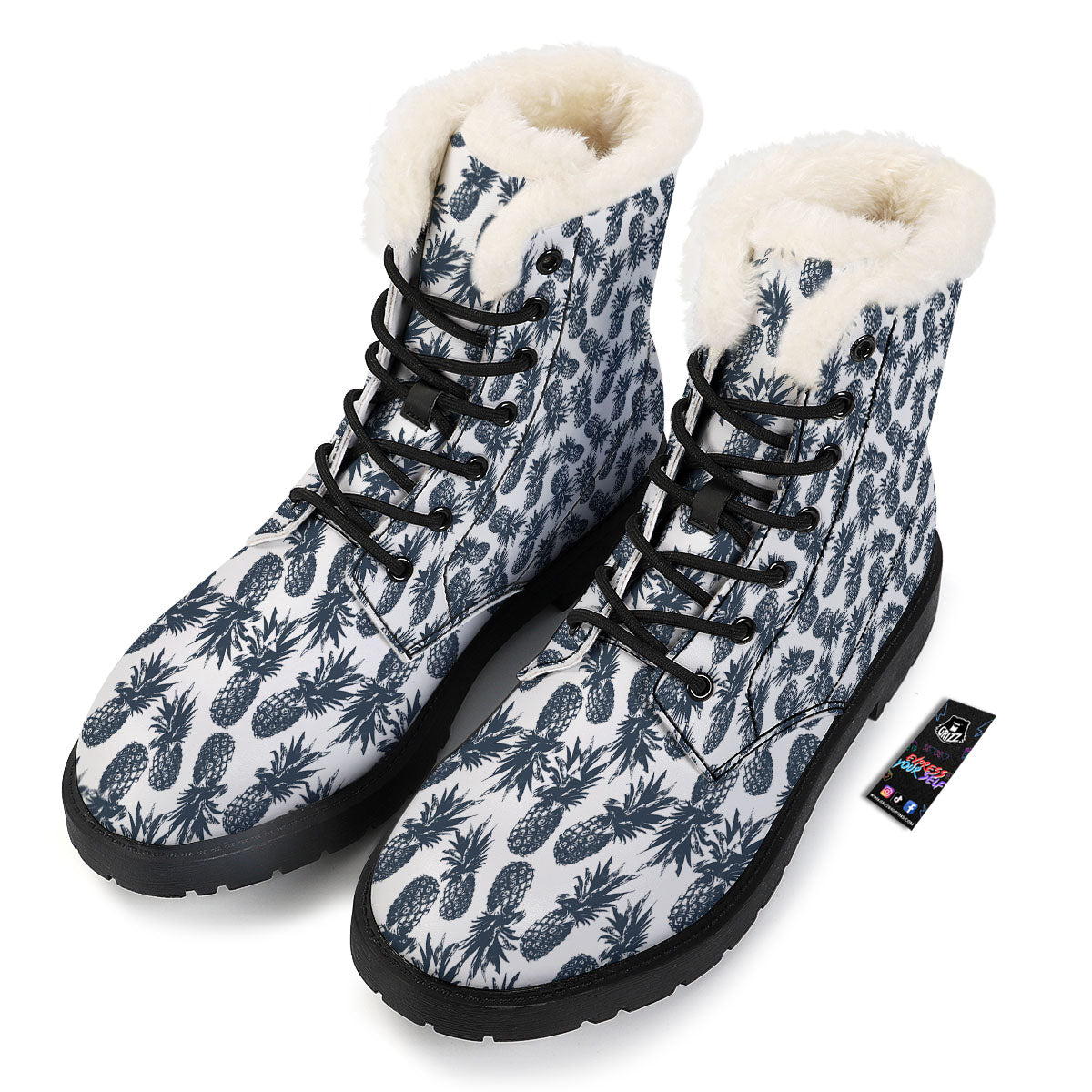 Pineapple Black Tropical Print Pattern Winter Boots-grizzshop