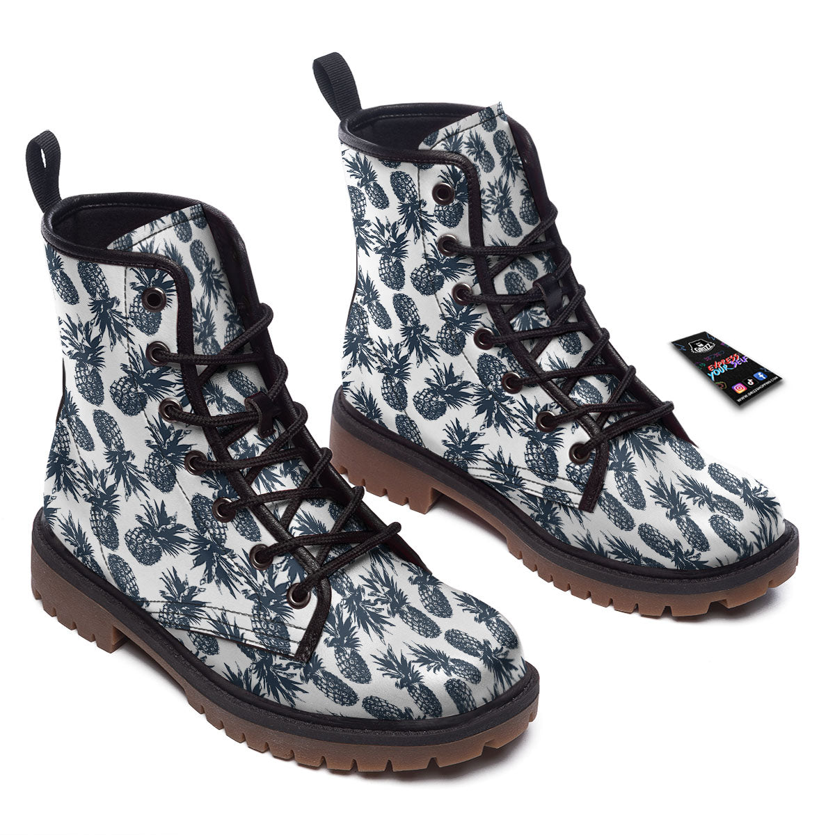 Pineapple Black Tropical Print Pattern Work Boots-grizzshop