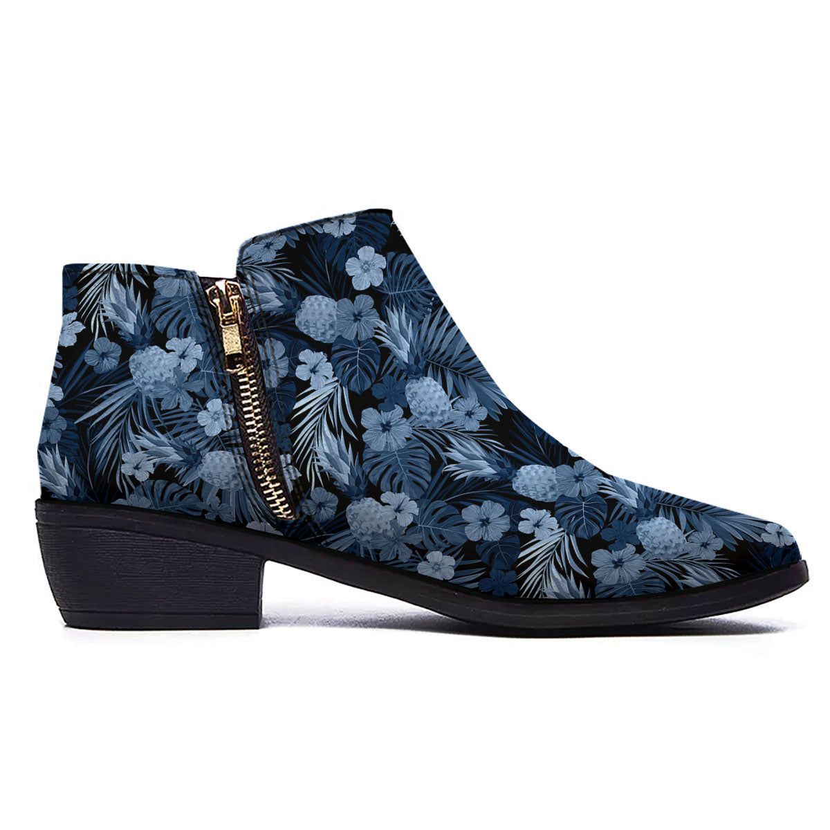 Pineapple Blue Aloha Print Pattern Ankle Boots-grizzshop