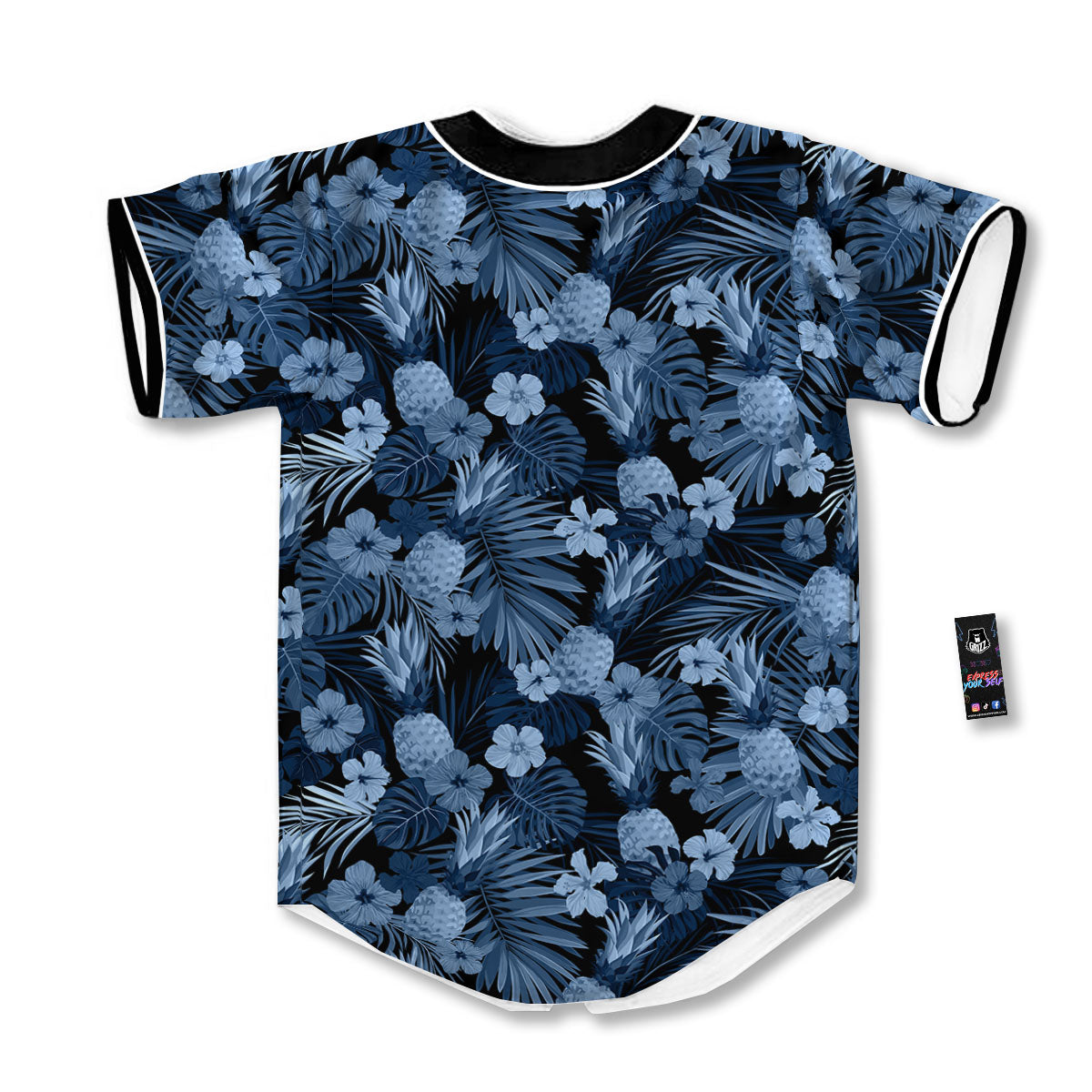 Pineapple Blue Aloha Print Pattern Baseball Jersey-grizzshop