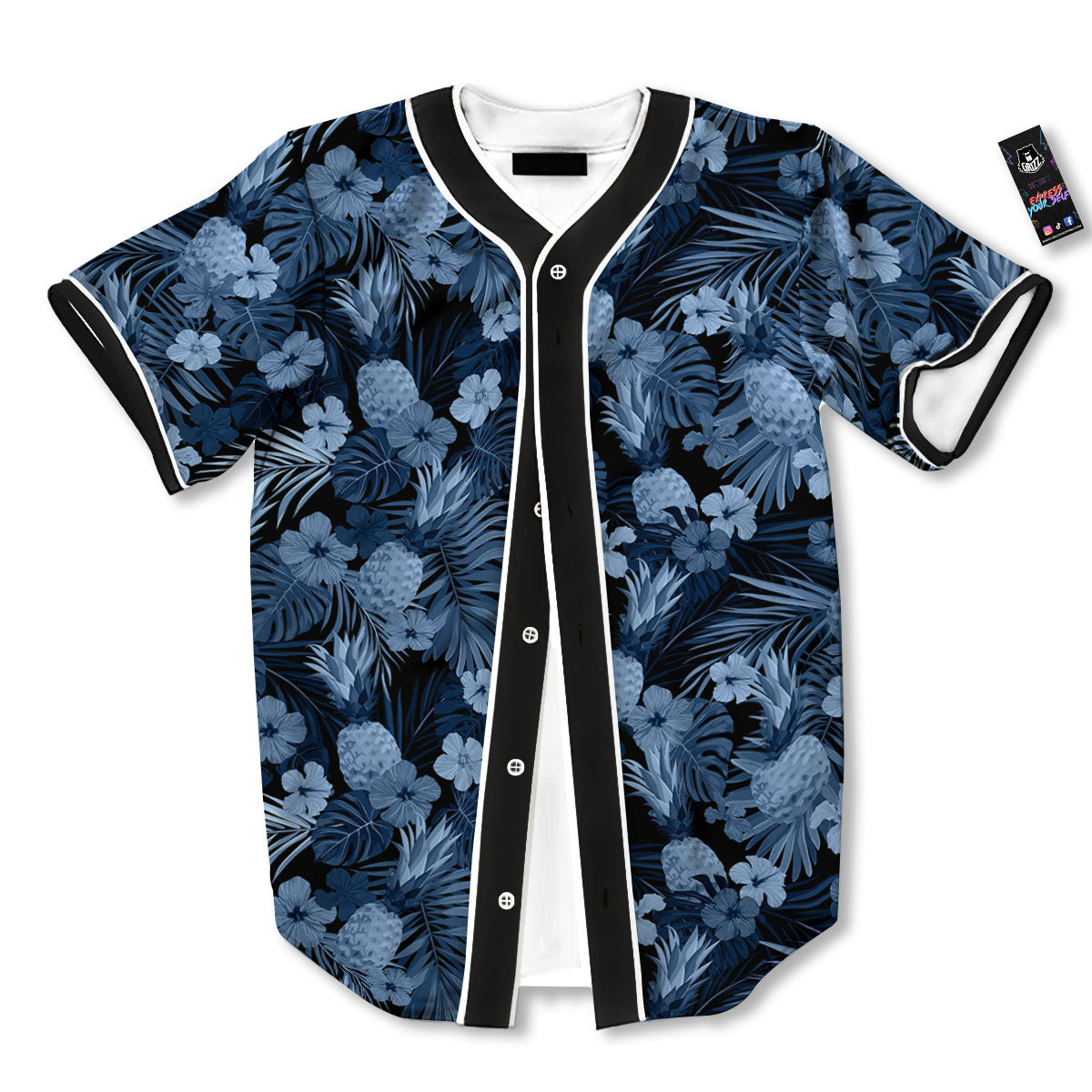 Pineapple Blue Aloha Print Pattern Baseball Jersey-grizzshop