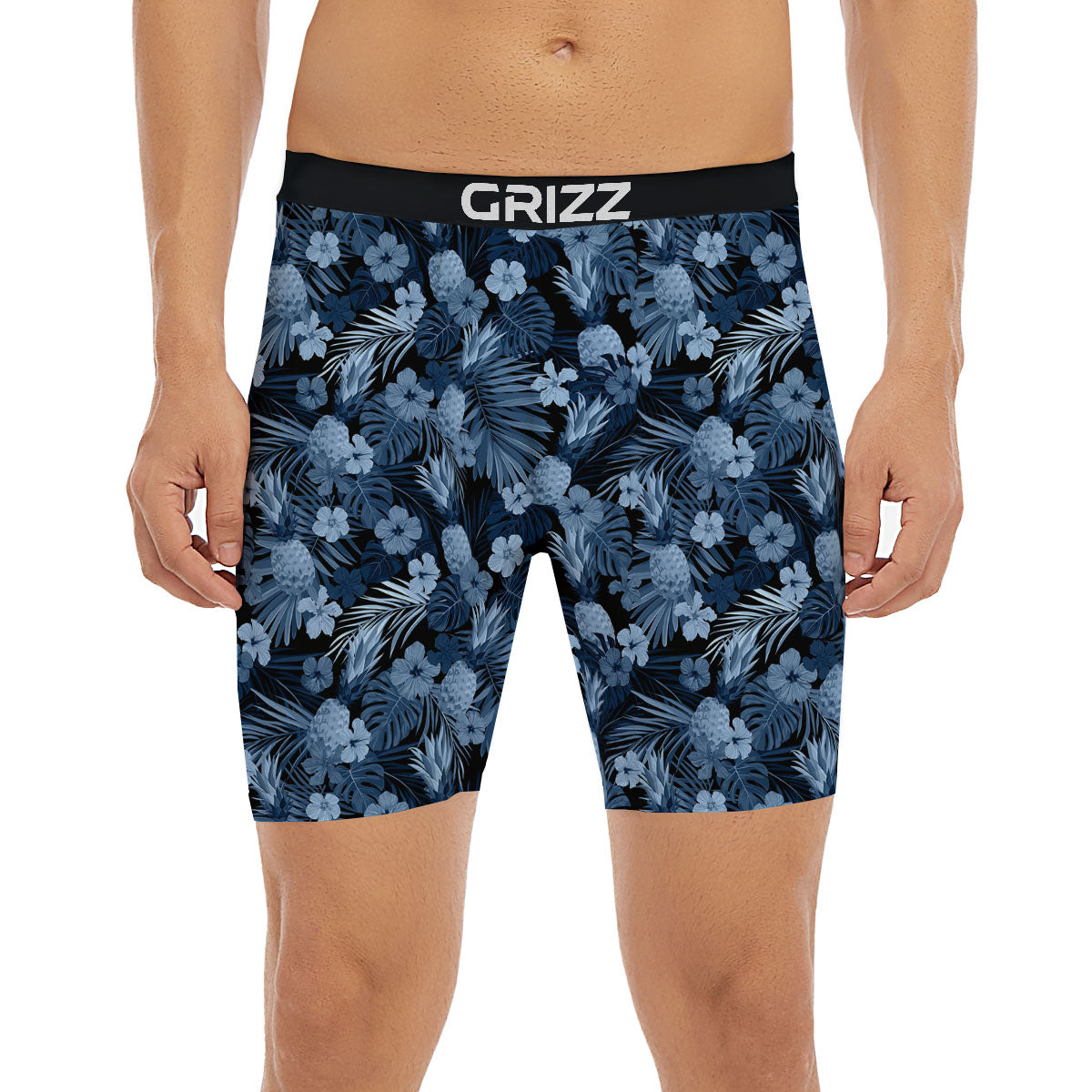 Pineapple Blue Aloha Print Pattern Boxer Briefs-grizzshop