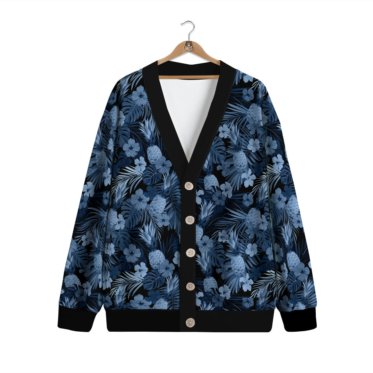 Pineapple Blue Aloha Print Pattern Cardigan-grizzshop