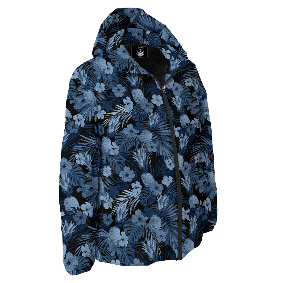 Pineapple Blue Aloha Print Pattern Down Jacket-grizzshop