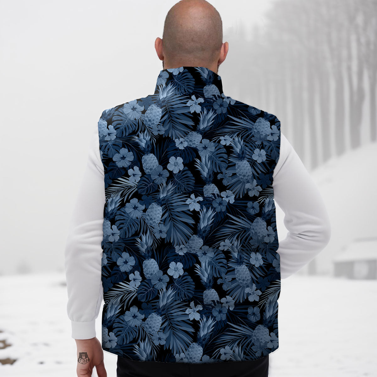 Pineapple Blue Aloha Print Pattern Down Vest