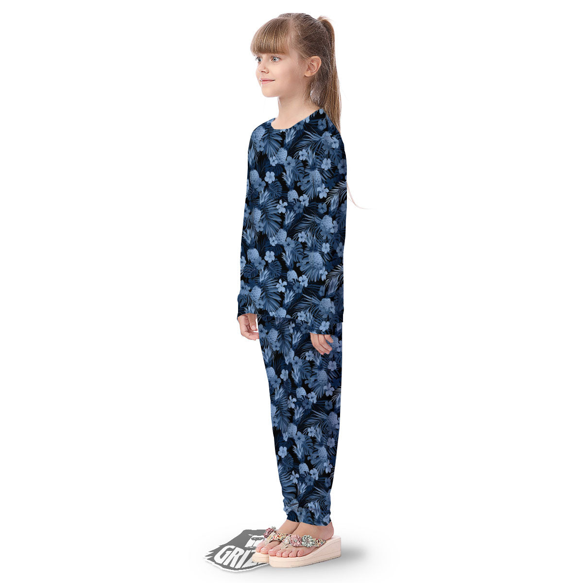Pineapple Blue Aloha Print Pattern Kid's Pajamas-grizzshop