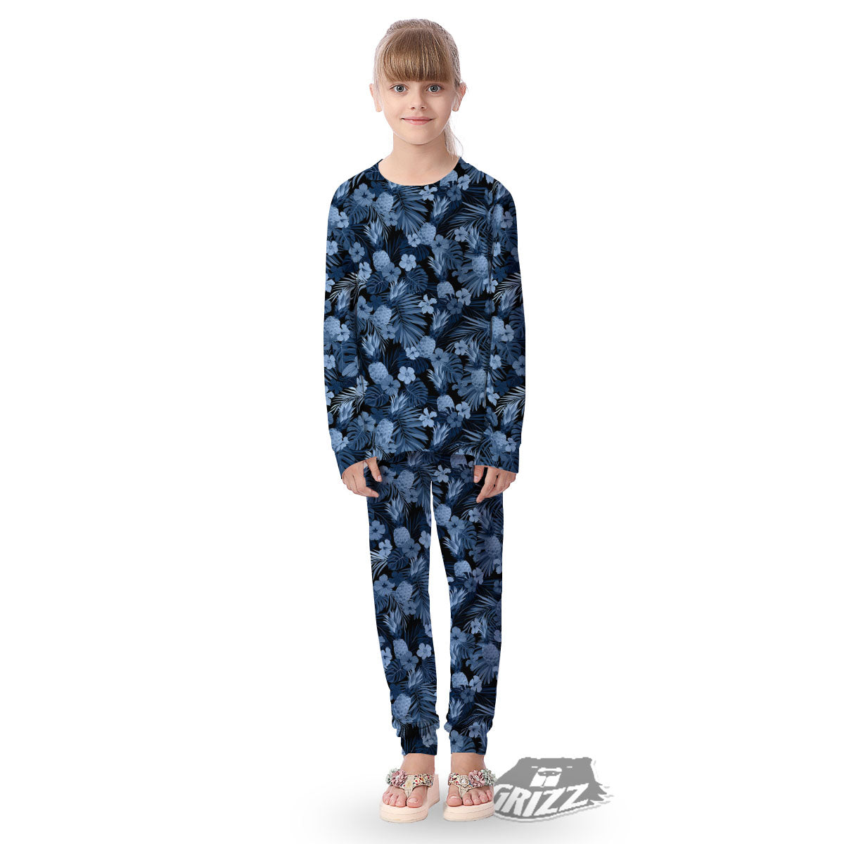 Pineapple Blue Aloha Print Pattern Kid's Pajamas-grizzshop