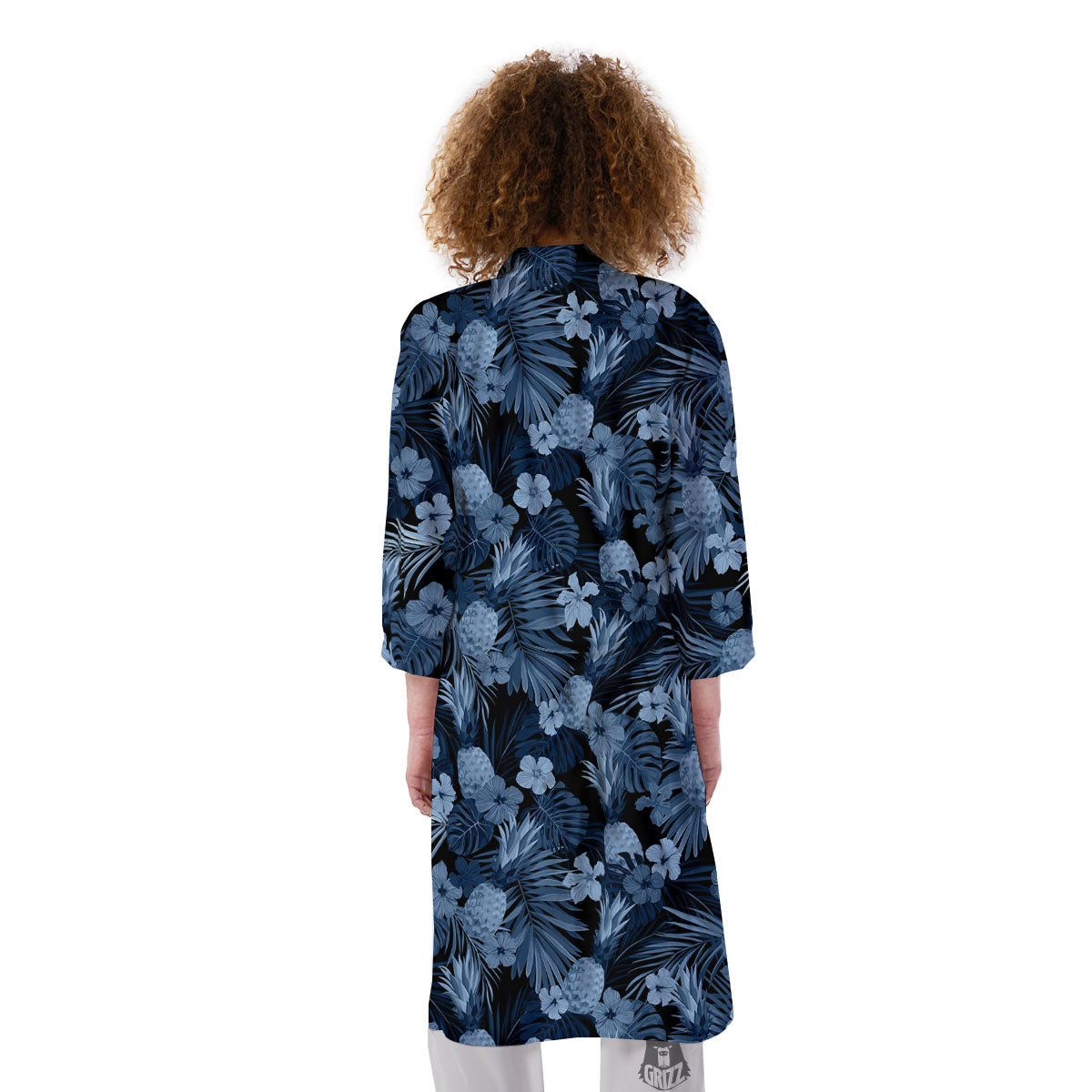 Pineapple Blue Aloha Print Pattern Kimono-grizzshop