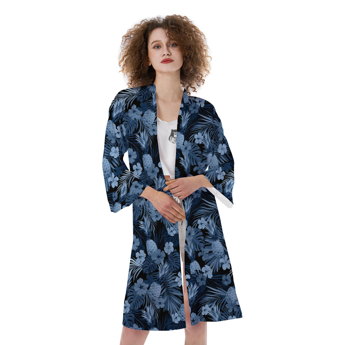 Pineapple Blue Aloha Print Pattern Kimono-grizzshop
